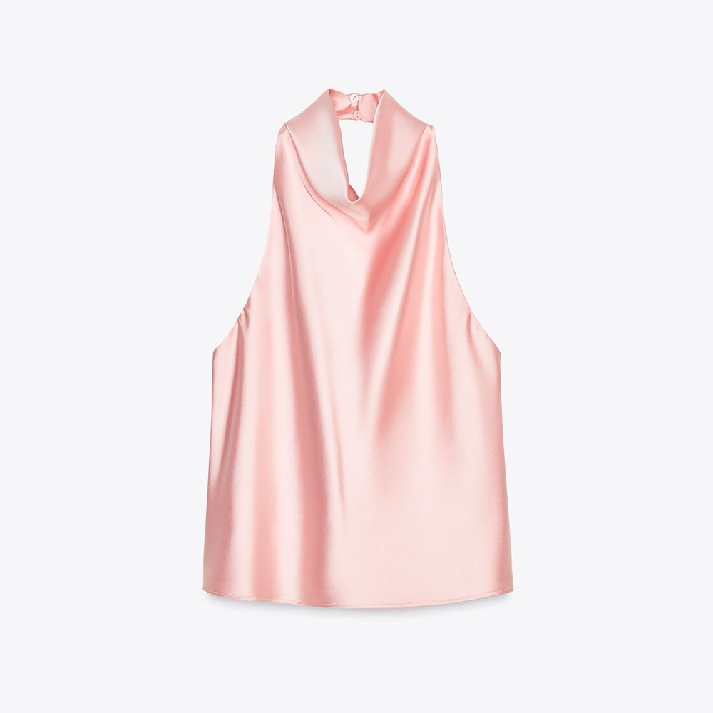 ZARA Pink Satin Halter Backless Top | Size Small | Elegant Open Back Women’s